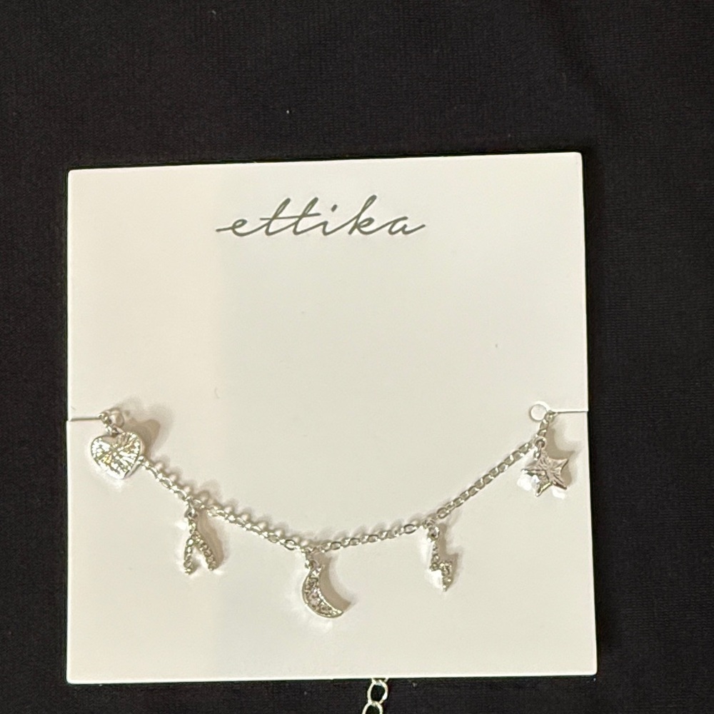 Ettika Silver Charm Bracelet with Heart and Moon NWT